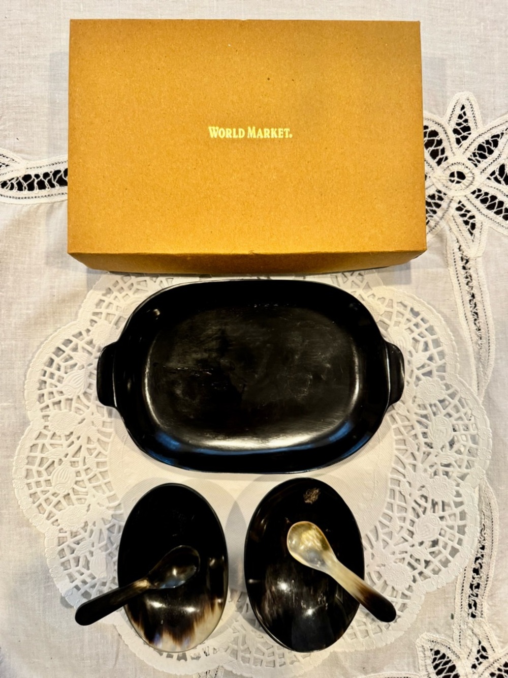 World Market Black Horn Serving Set with Spoons